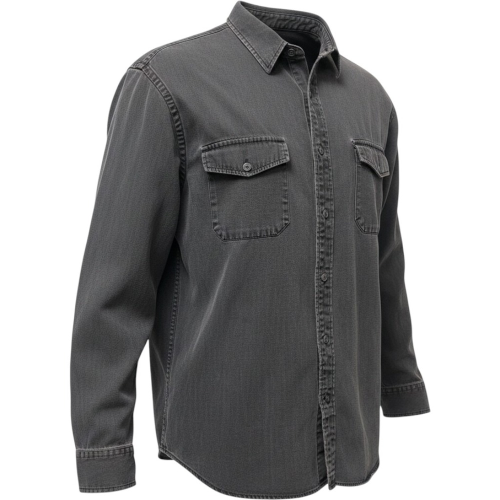 UNTUCKit Mens Large Black Denim Button Down Shirt Long Sleeve Cotton Washed